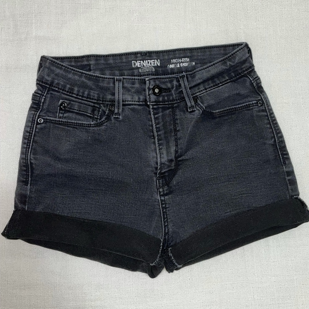 High waisted stretch black jean shorts